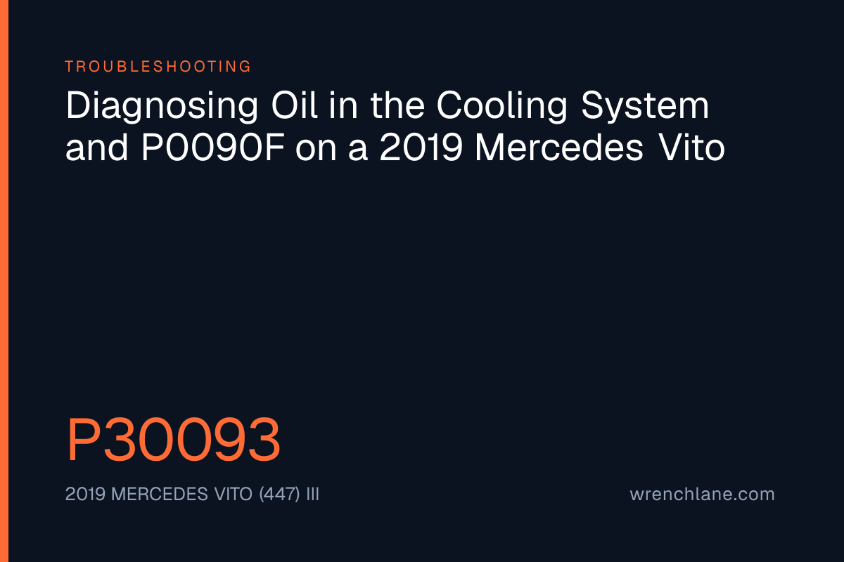 Diagnosing Oil in the Cooling System and P0090F on a 2019 Mercedes Vito