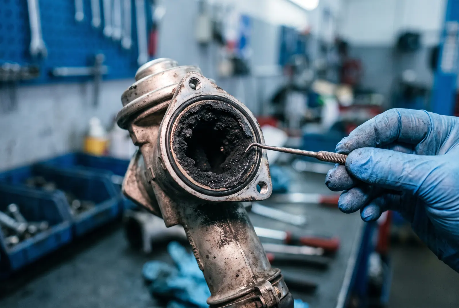 AI illustration: a removed metal exhaust gas recirculation (EGR) valve pipe