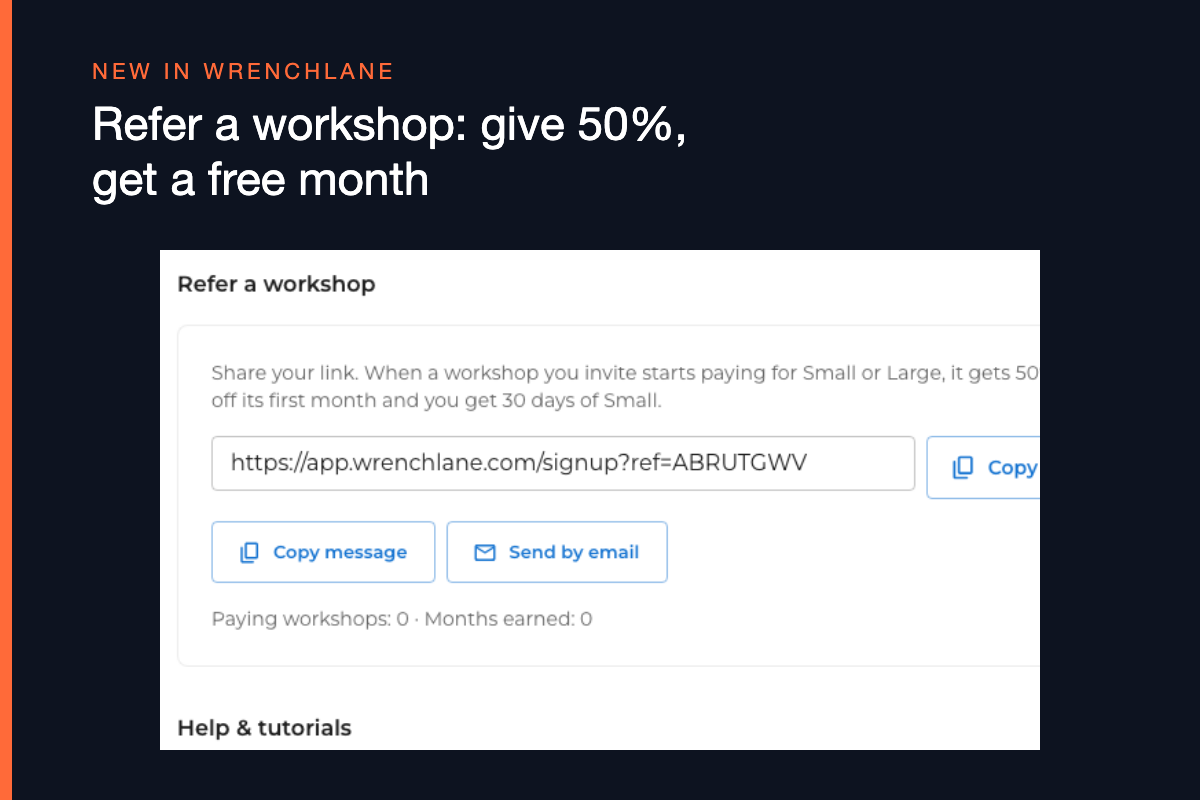 Get WrenchLane FREE: just refer another workshop