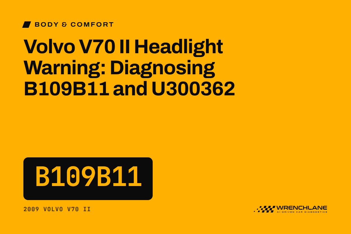 Volvo V70 II Headlight Warning: Diagnosing B109B11 and U300362