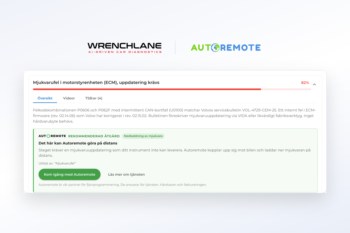 WrenchLane och AutoRemote kopplar samman AI-driven felsökning med fjärrdiagnostik och programmering