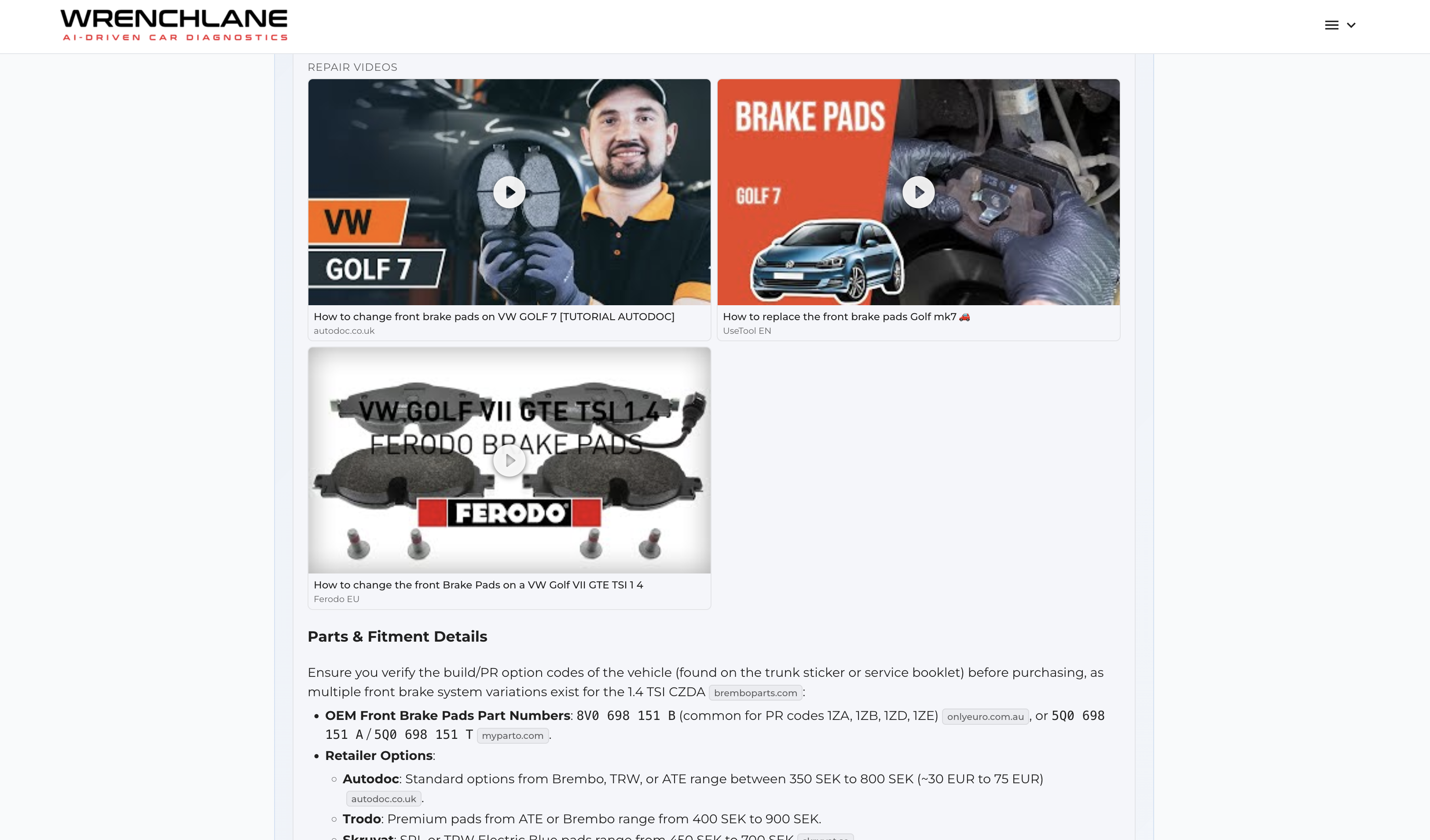 Sourced answers with repair videos OEM part numbers prices and citations