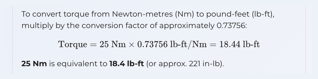 A chat answer converting a torque value, with the calculation shown as a formula