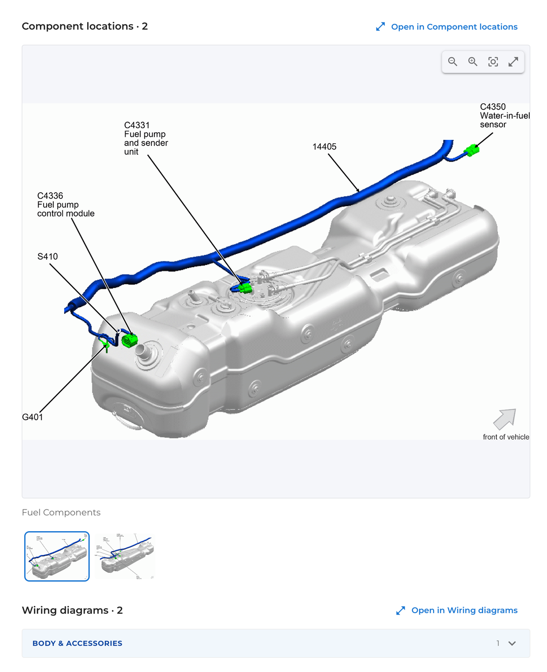 Find part showing a component's location photos and the wiring diagrams it appears in