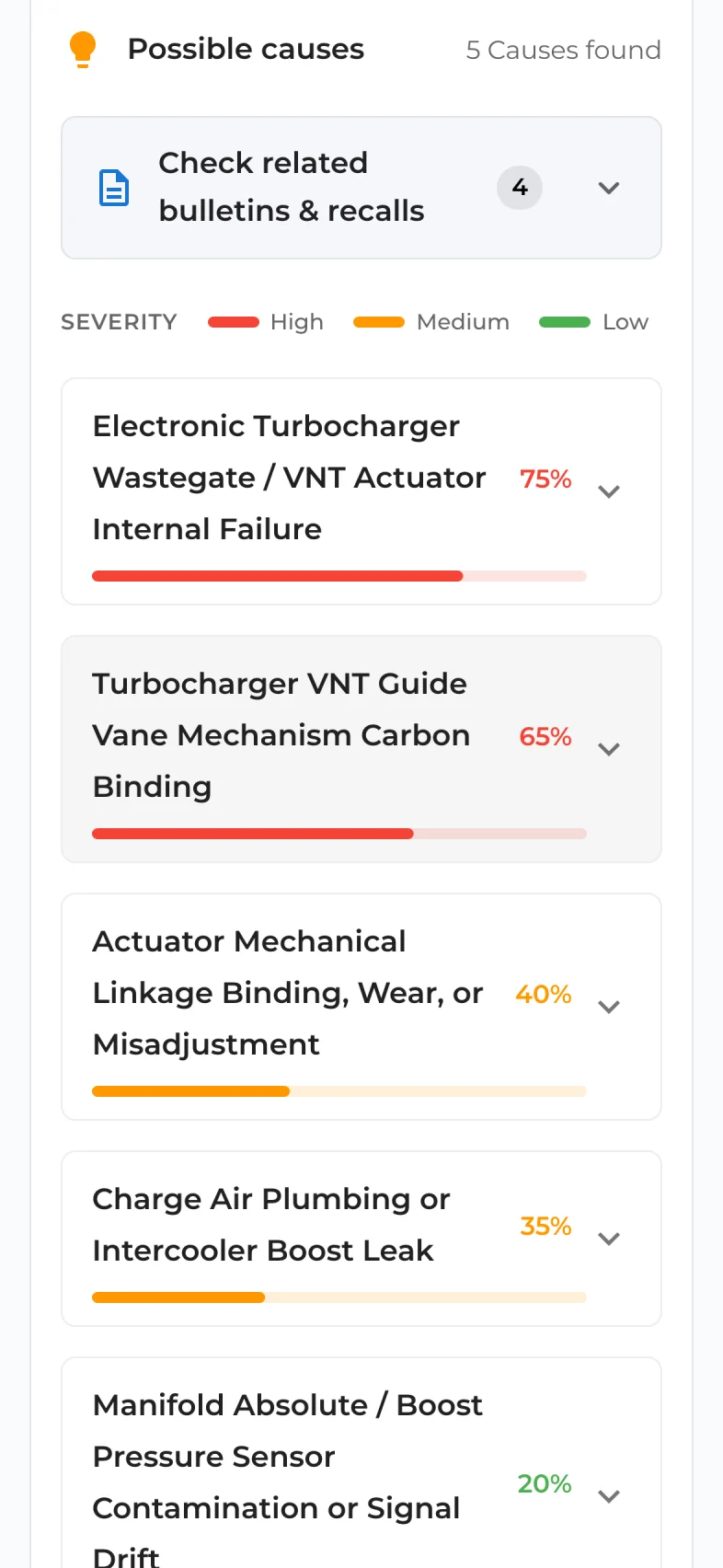 Ranked possible causes on a phone