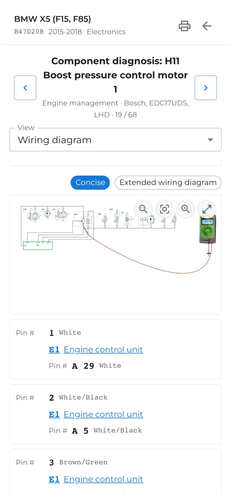 Wiring diagram with a multimeter on a phone