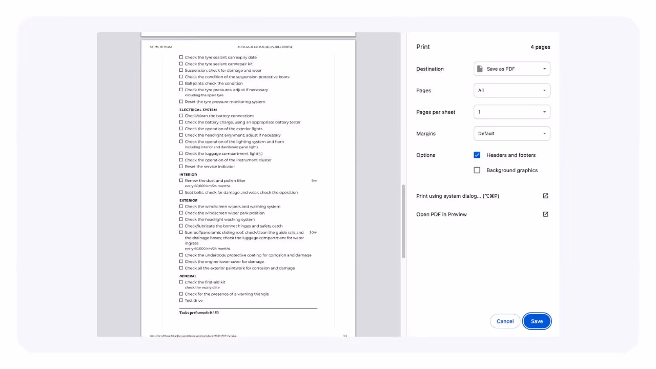 Printable service steps